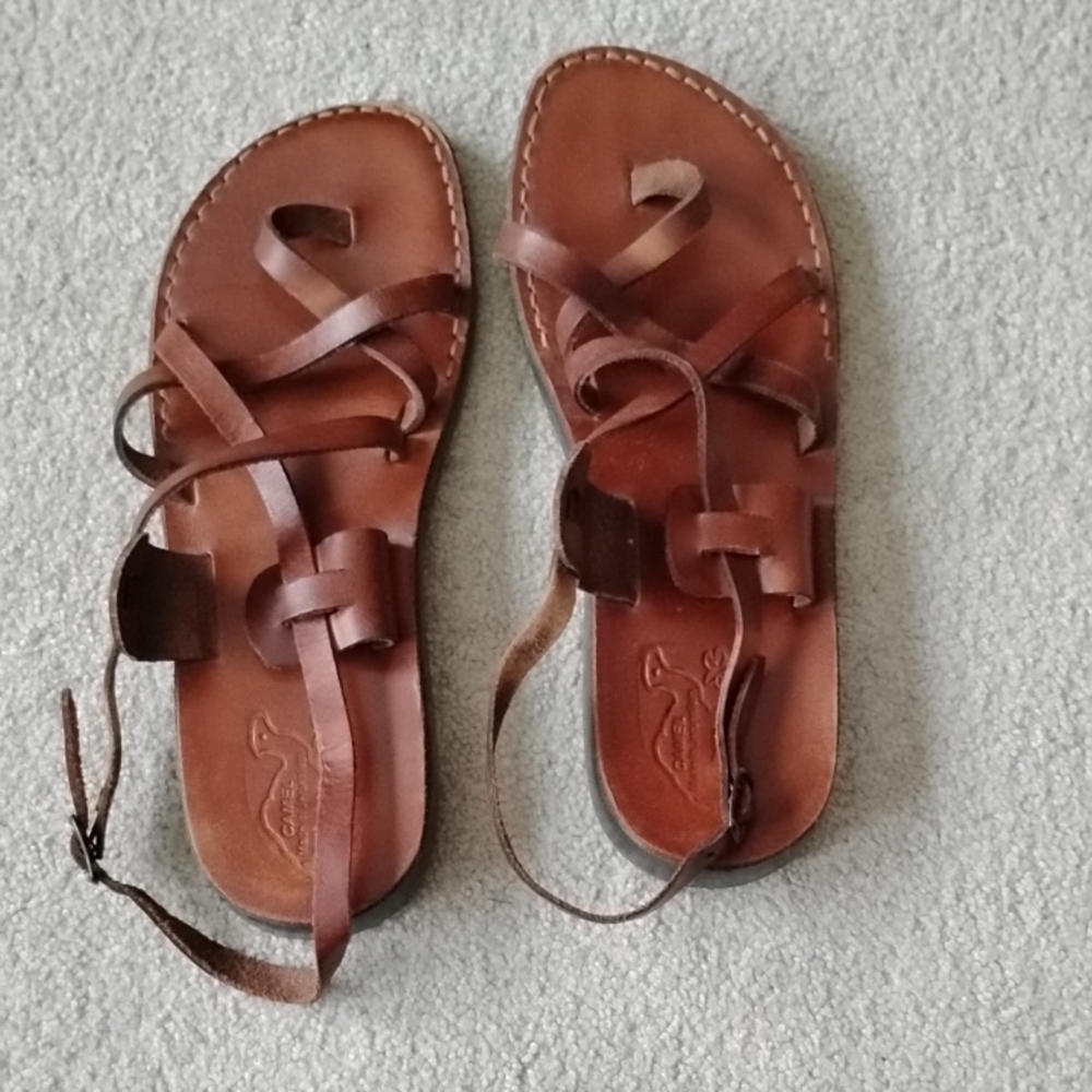Camel Jerusalem Brown Leather Strappy Sandals Women's 12